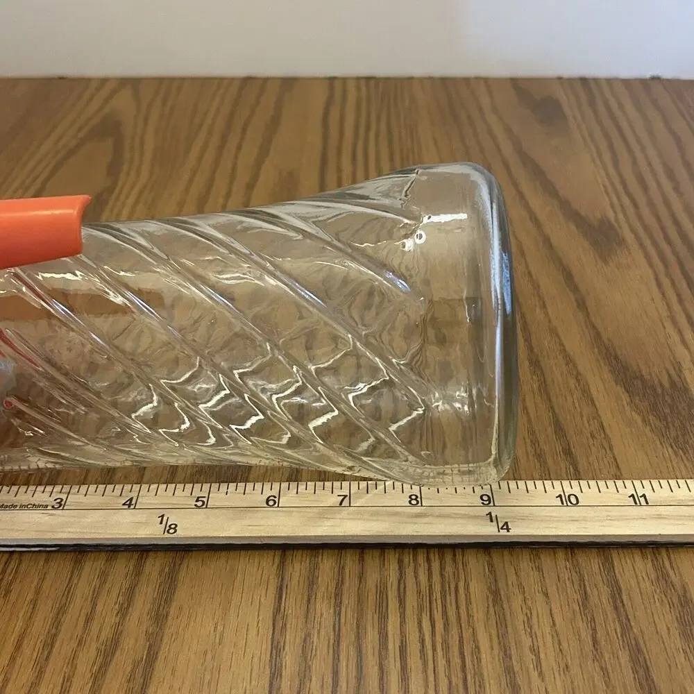 Anchor Hocking TANG Pitcher Swirl Clear Glass Retro Orange Line Quart Size VTG